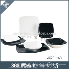 JX20-1AB 20pcs porcelain square dinner set, white and black dinner set, small dinner set